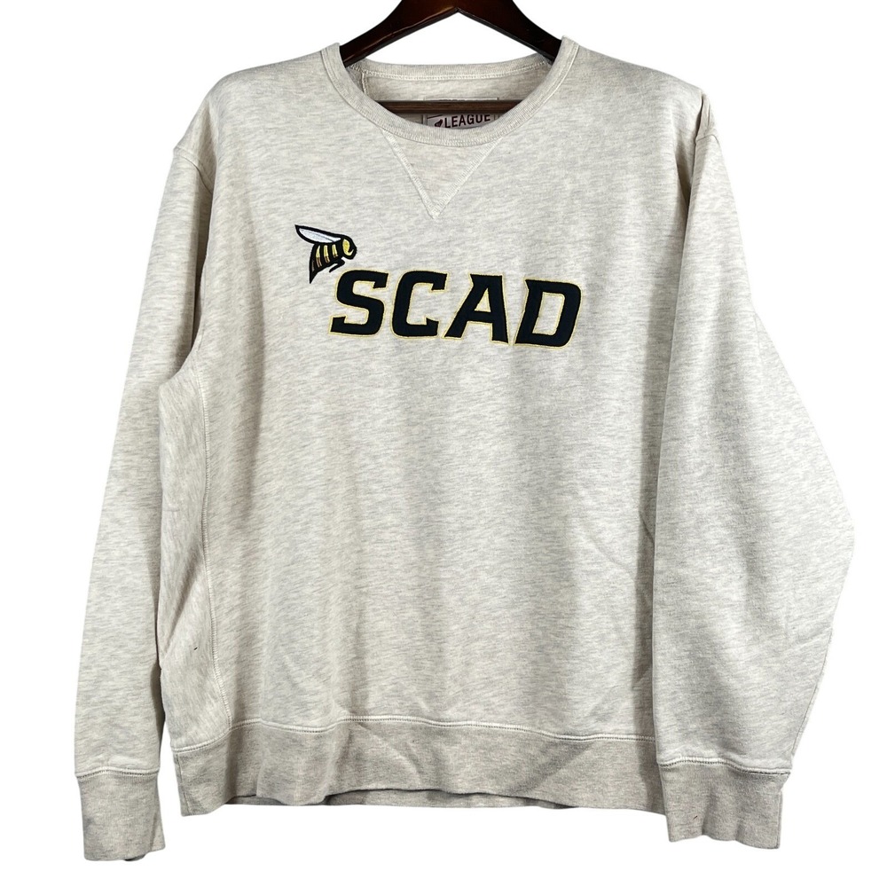League Mens XL SCAD Crewneck Sweatshirt Embroidered Graphic Beige College School